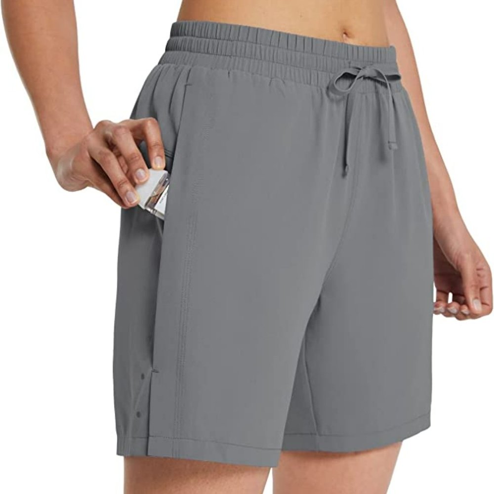Women's 7" Long Running Shorts No Liner Zipper Pockets Quick Dry Athletic Shorts